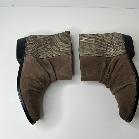Joe's Brown Suede Gold Metallic Ankle Booties Sz 8 1/2 - Picture 3 of 6